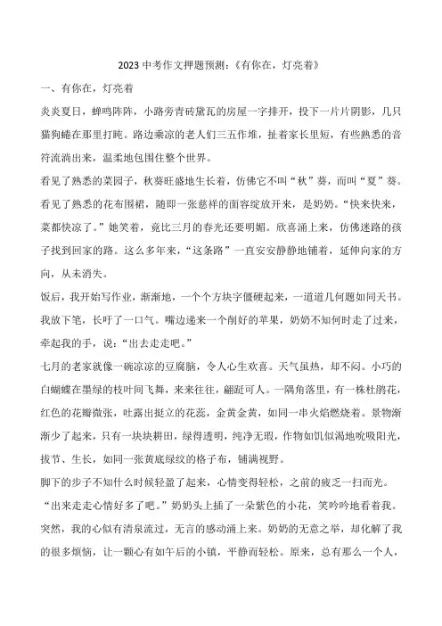 2023中考作文押题预测：《有你在,灯亮着》