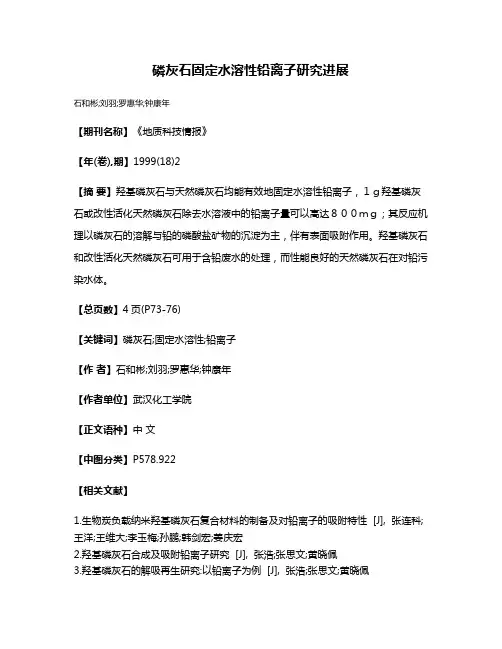 磷灰石固定水溶性铅离子研究进展