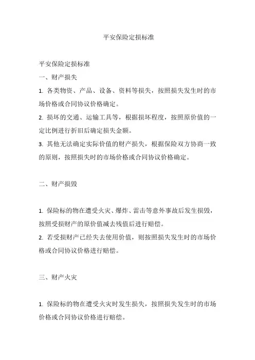 平安保险定损标准