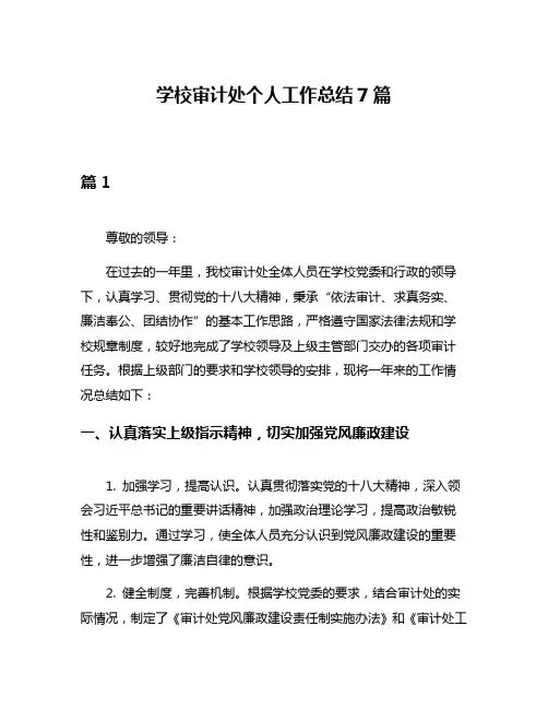 学校审计处个人工作总结7篇