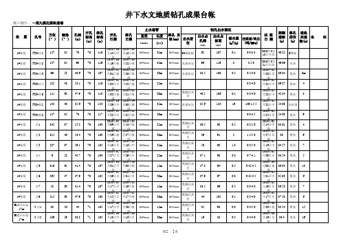 北翼井下水文地质钻孔成果台账