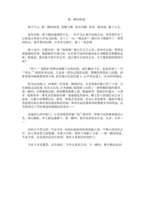 初中优秀抒情作文——那一瞬间的爱