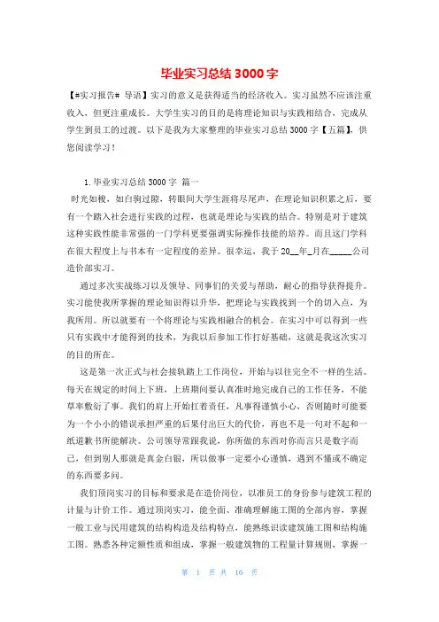 毕业实习总结3000字