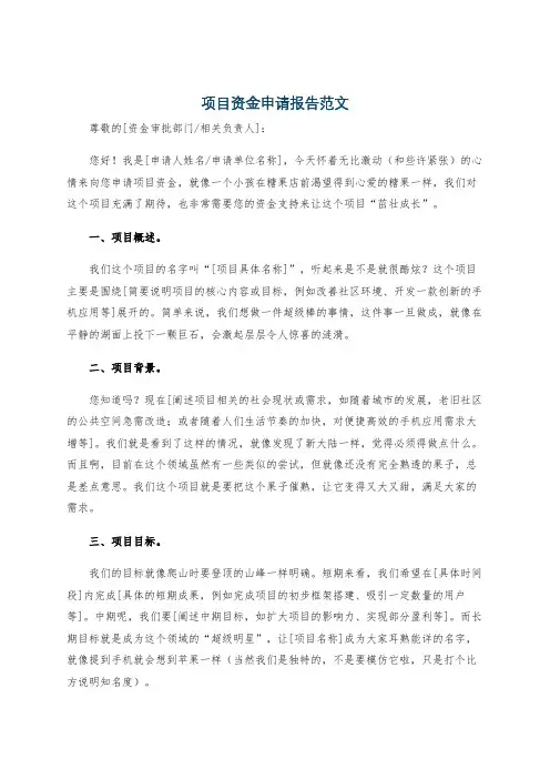 项目资金申请报告范文