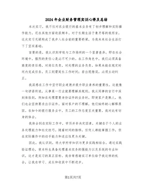 2024年企业财务管理实训心得及总结（5篇）