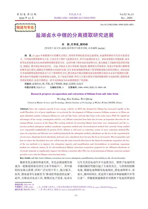 盐湖卤水中锂的分离提取研究进展