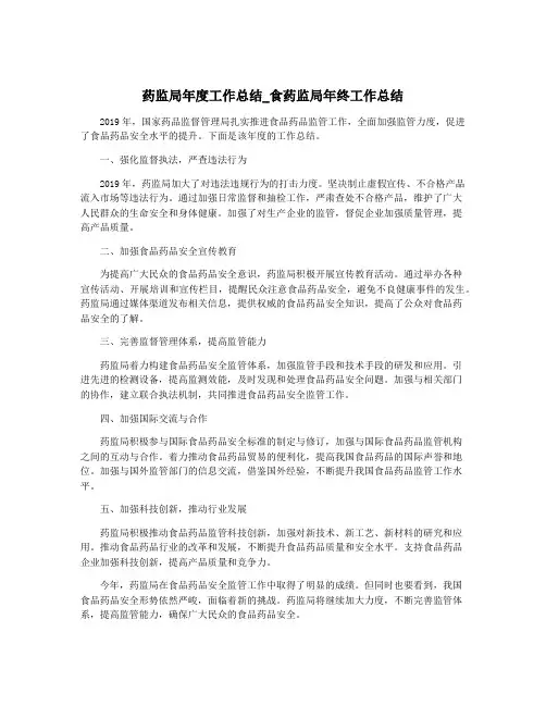药监局年度工作总结_食药监局年终工作总结