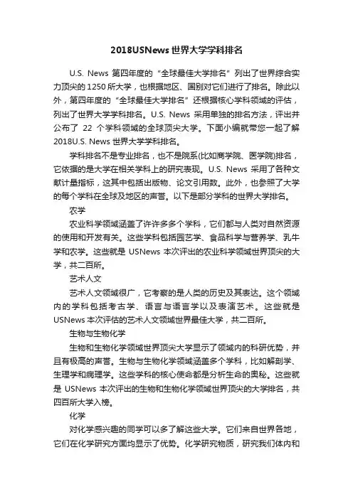 2018USNews世界大学学科排名
