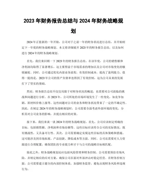 2023年财务报告总结与2024年财务战略规划