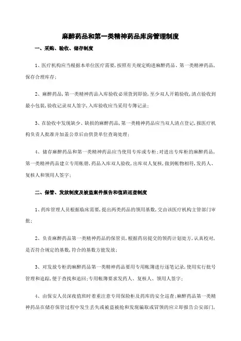 麻醉药品和第一类精神药品库房管理规定