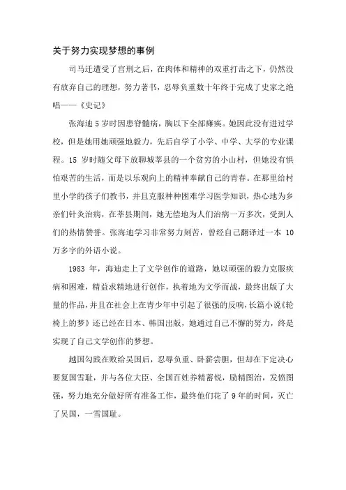 关于努力实现梦想的事例