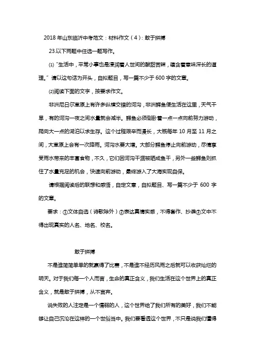 2018年山东临沂中考范文：材料作文(4)：敢于拼搏
