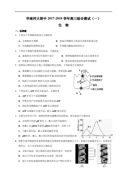 广东省华南师大附中2017-2018学年高三综合测试(一)(生物) Word版含答案