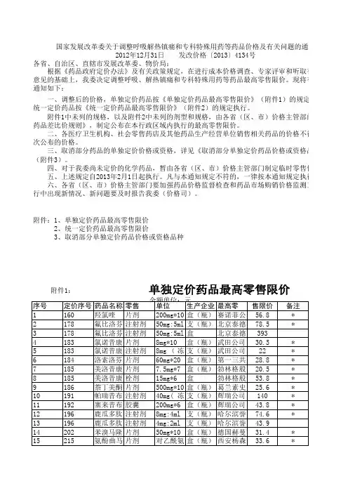 单独定价药品最高零售限价统一定价药品最高零售限价取.xls