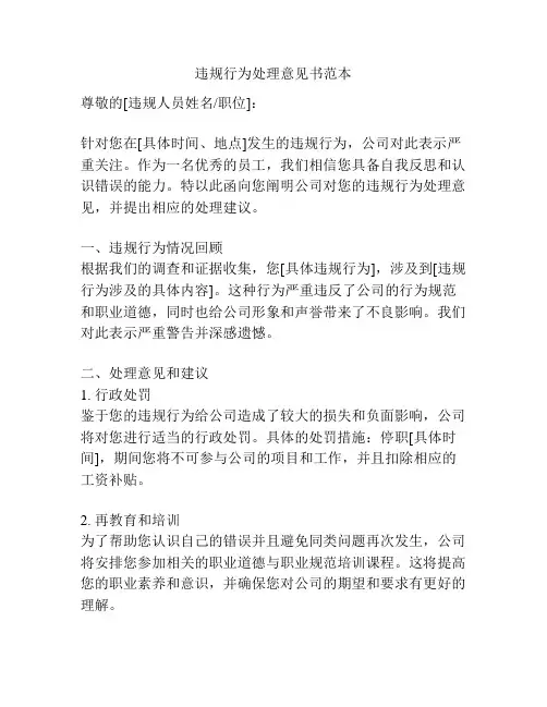 违规行为处理意见书范本