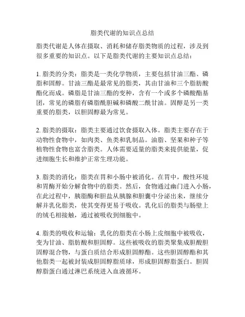 脂类代谢的知识点总结