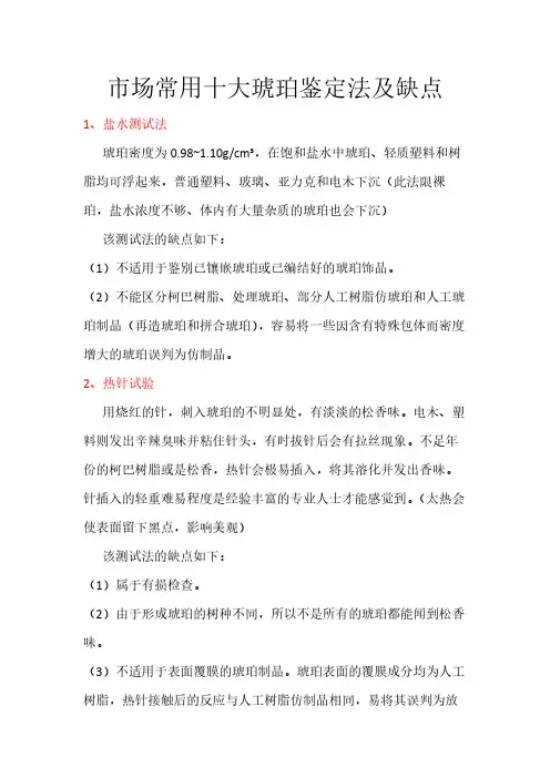 市场常用十大琥珀鉴定法及缺点