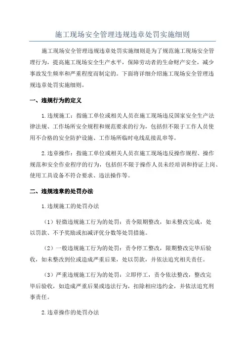 施工现场安全管理违规违章处罚实施细则