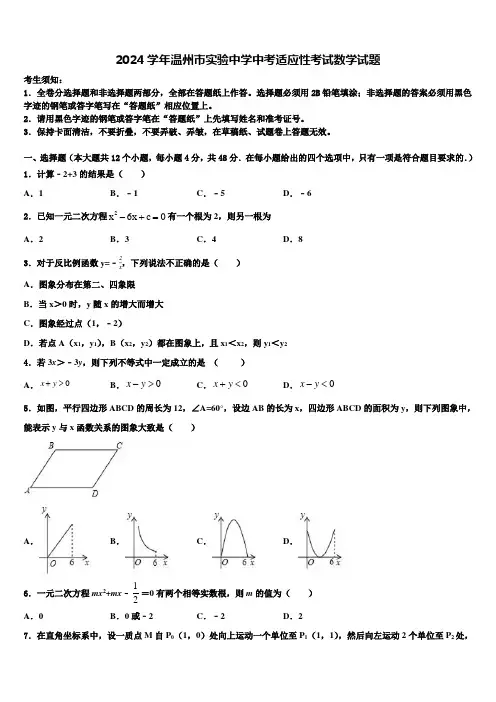 2024届温州市实验中学中考适应性考试数学试题含解析