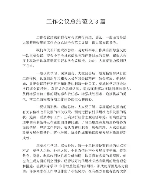 工作会议总结范文3篇