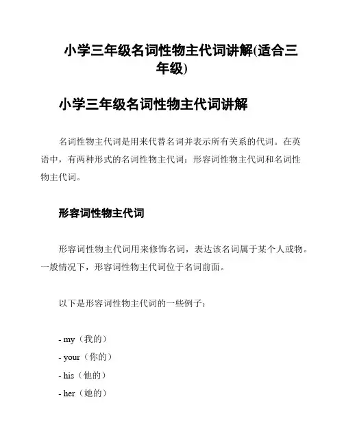 小学三年级名词性物主代词讲解(适合三年级)