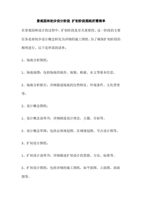 景观园林初步设计阶段 扩初阶段图纸所需清单