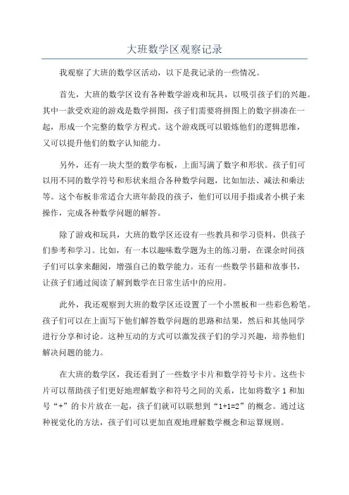 大班数学区观察记录