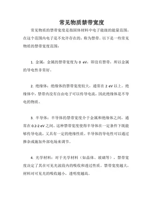 常见物质禁带宽度