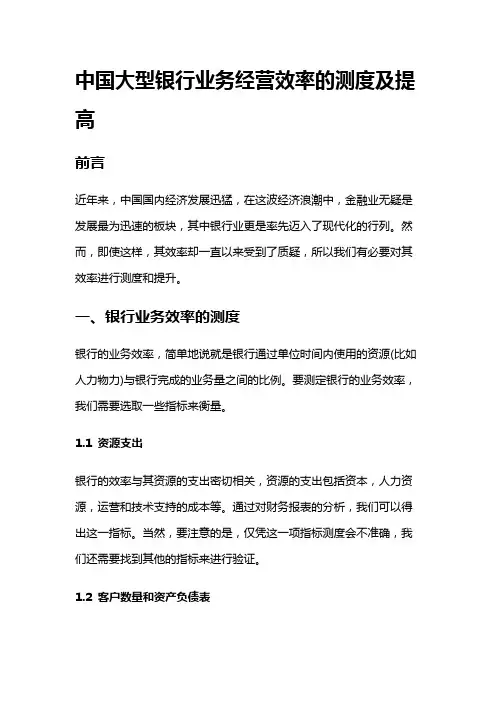 818 中国大型银行业务经营效率的测度及提高
