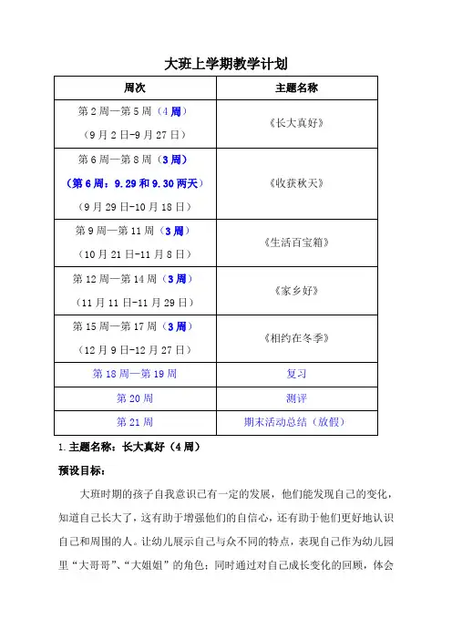 关于大班计划的教案