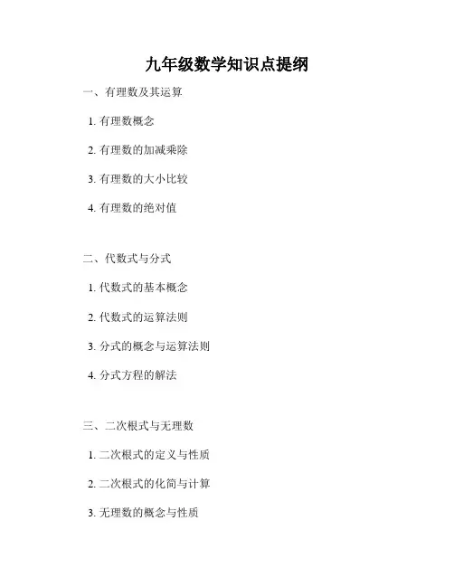 九年级数学知识点提纲