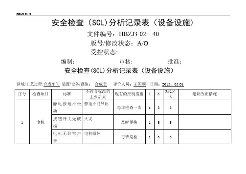 安全检查分析(SCL)记录表(设备、设施)