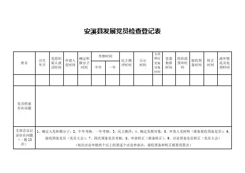 发展党员检查登记表(空表)