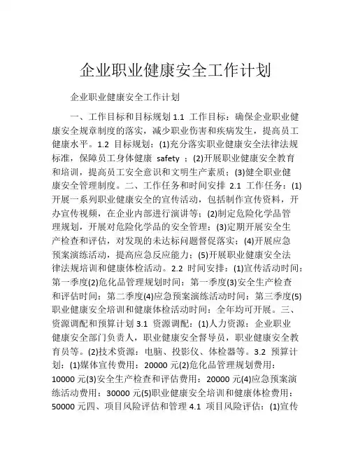 企业职业健康安全工作计划