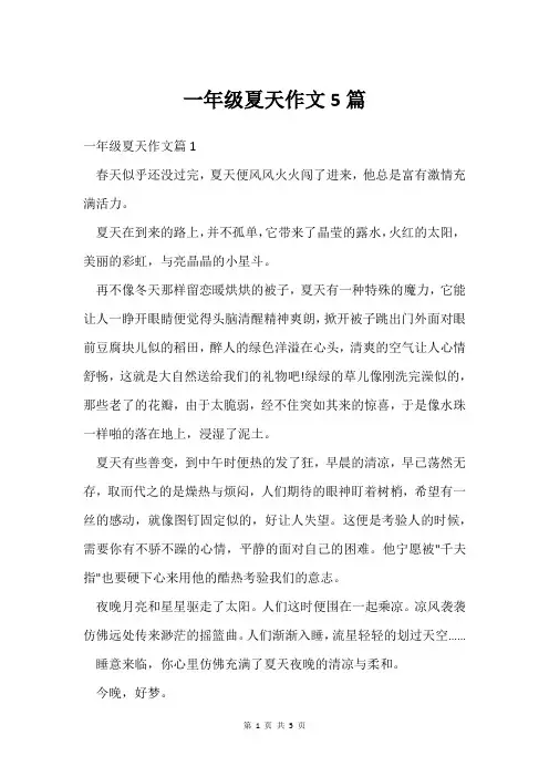 一年级夏天作文5篇