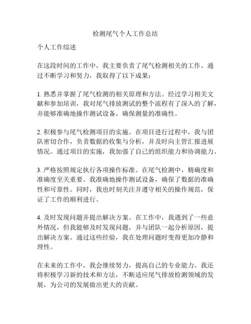 检测尾气个人工作总结