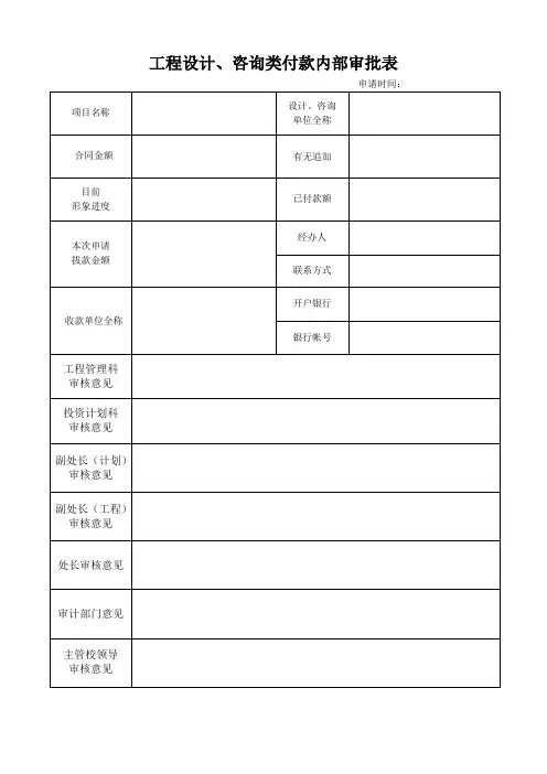 工程设计、咨询类付款内部审批表