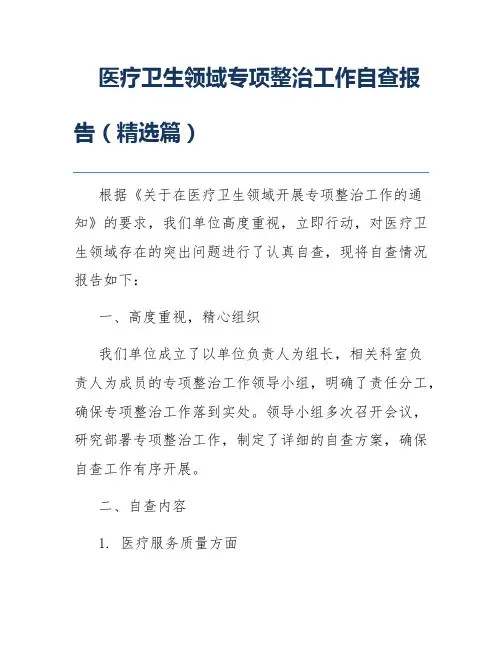 医疗卫生领域专项整治工作自查报告(精选篇)