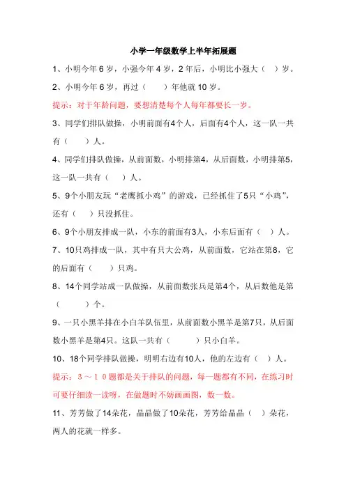 小学一年级数学上册拓展题(大全)