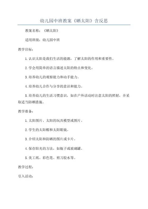 幼儿园中班教案《晒太阳》含反思