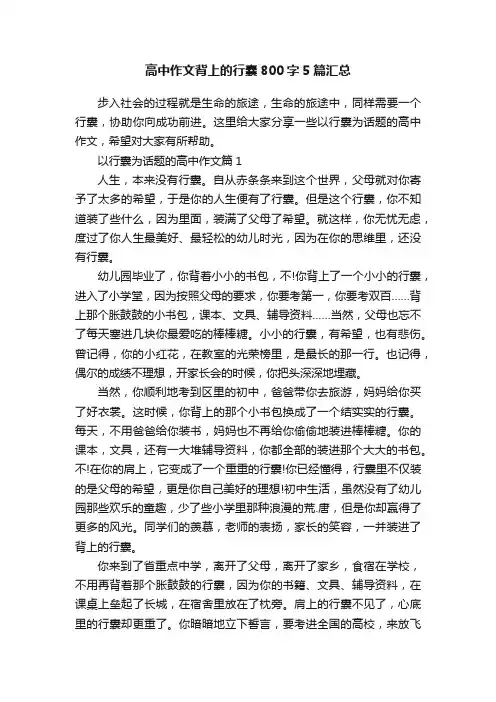 高中作文背上的行囊800字5篇汇总