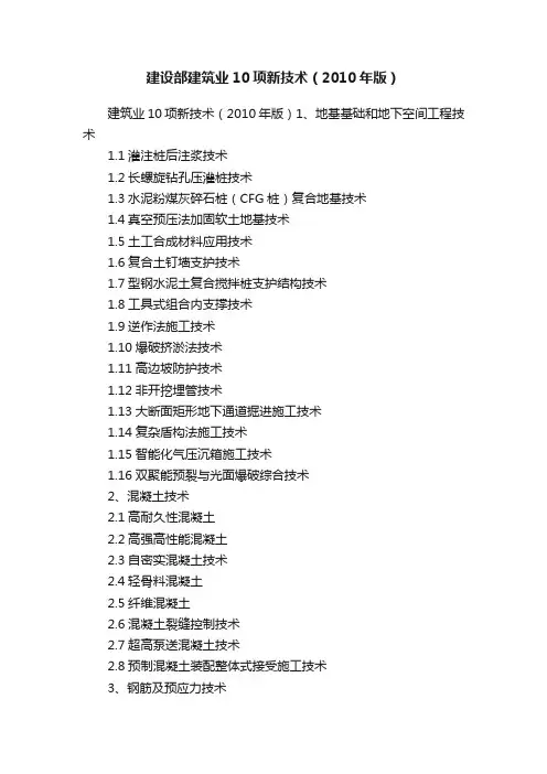 建设部建筑业10项新技术（2010年版）