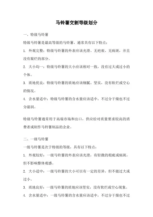 马铃薯交割等级划分