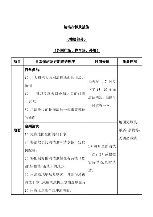 清洁指标及措施