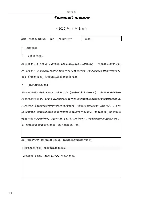 《数学实验》实验报告材料