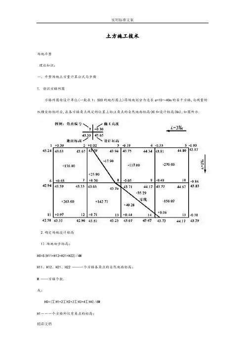 方格网法土方量计算及测量的
