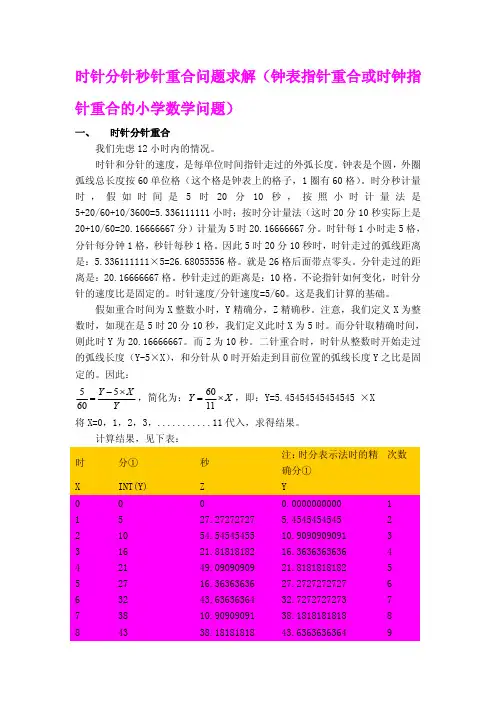 时针分针秒针重合问题求解(钟表指针重合或时钟指针重合的小学数学问题)