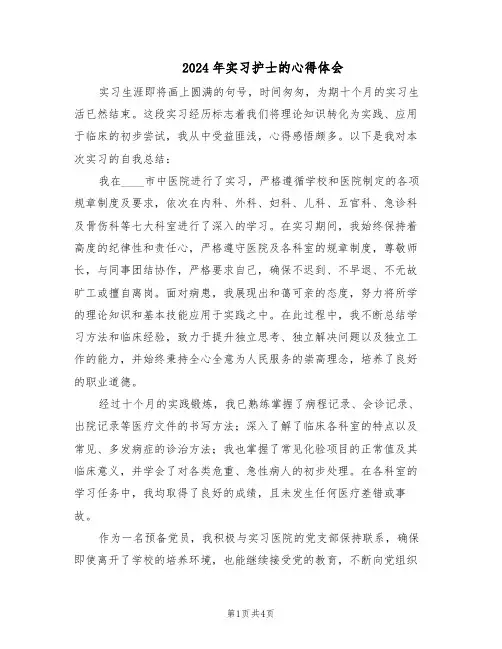 2024年实习护士的心得体会(二篇)