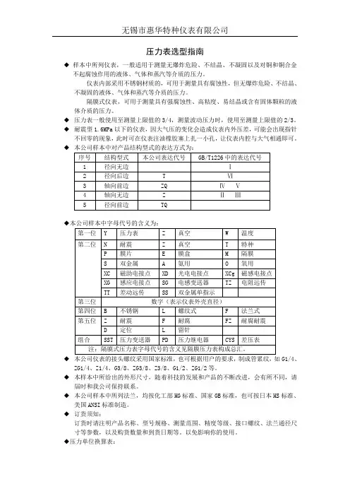 压力表选型指南