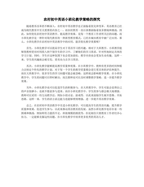 农村初中英语小班化教学策略的探究